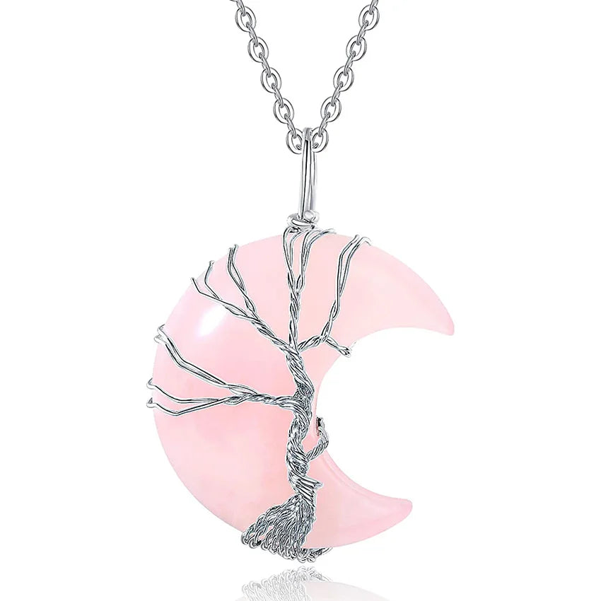 Rose Quartz Crystal Pendant Necklace | Wire Wrapped Healing Jewelry