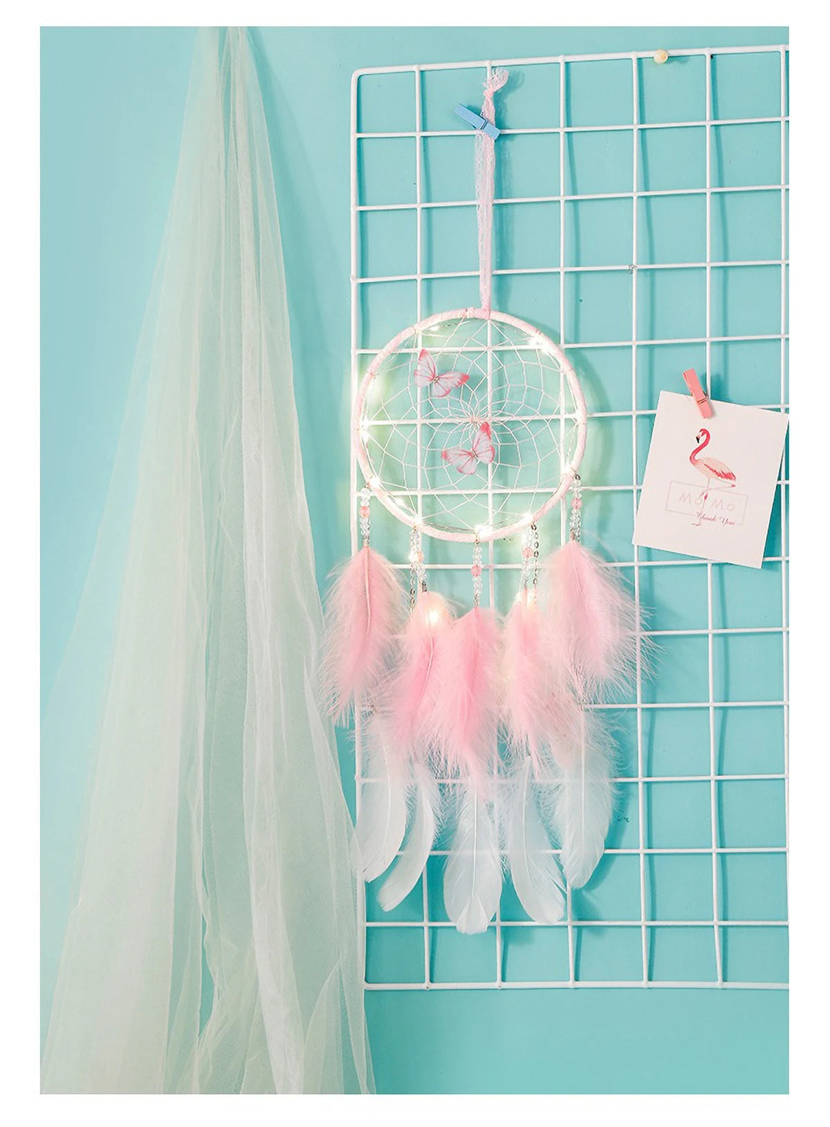 Butterfly & Feather Dreamcatcher | Pink or Blue, Optional Lights