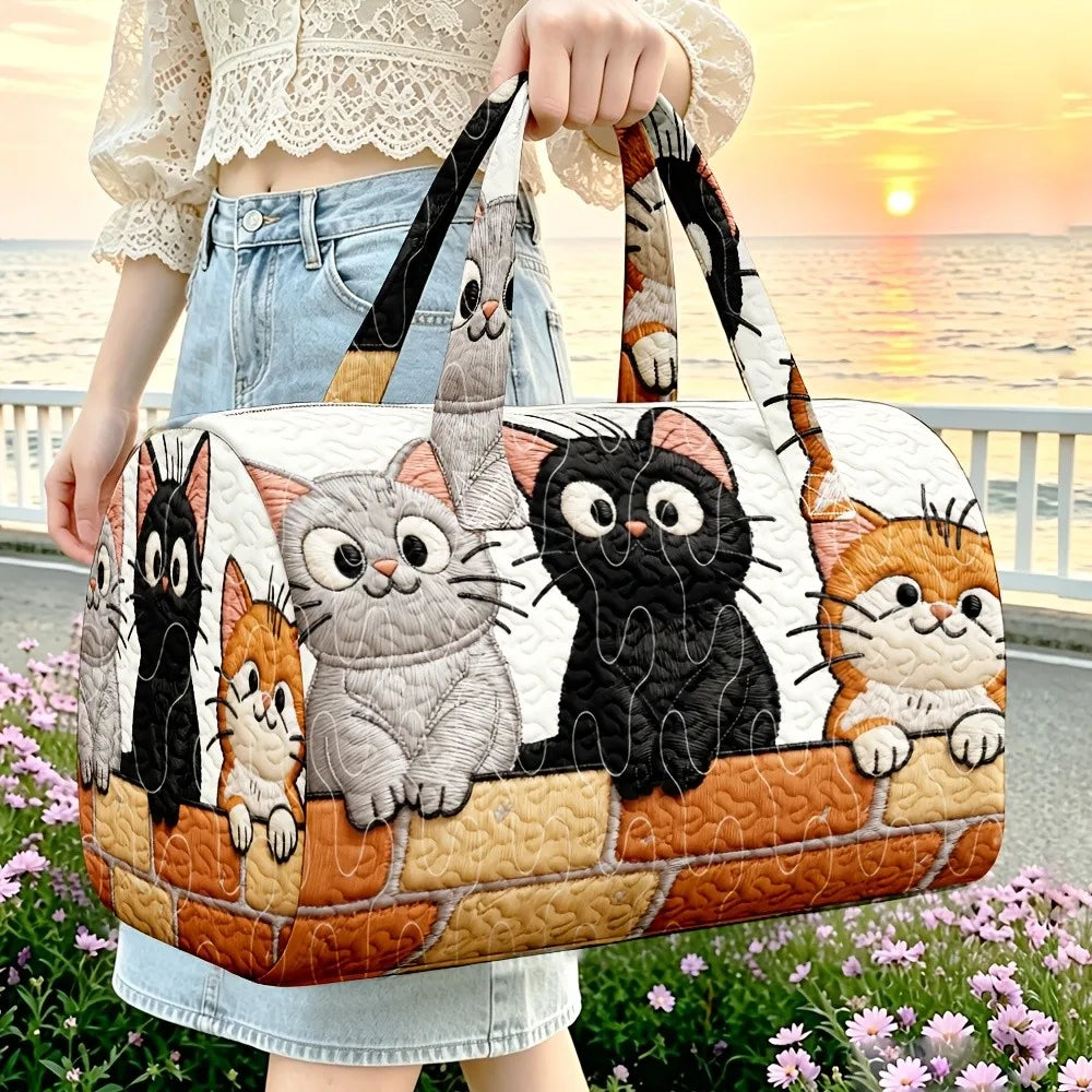 Cute Kitten Quilted Duffle Bag | Cat Embossed Travel & Gym Tote