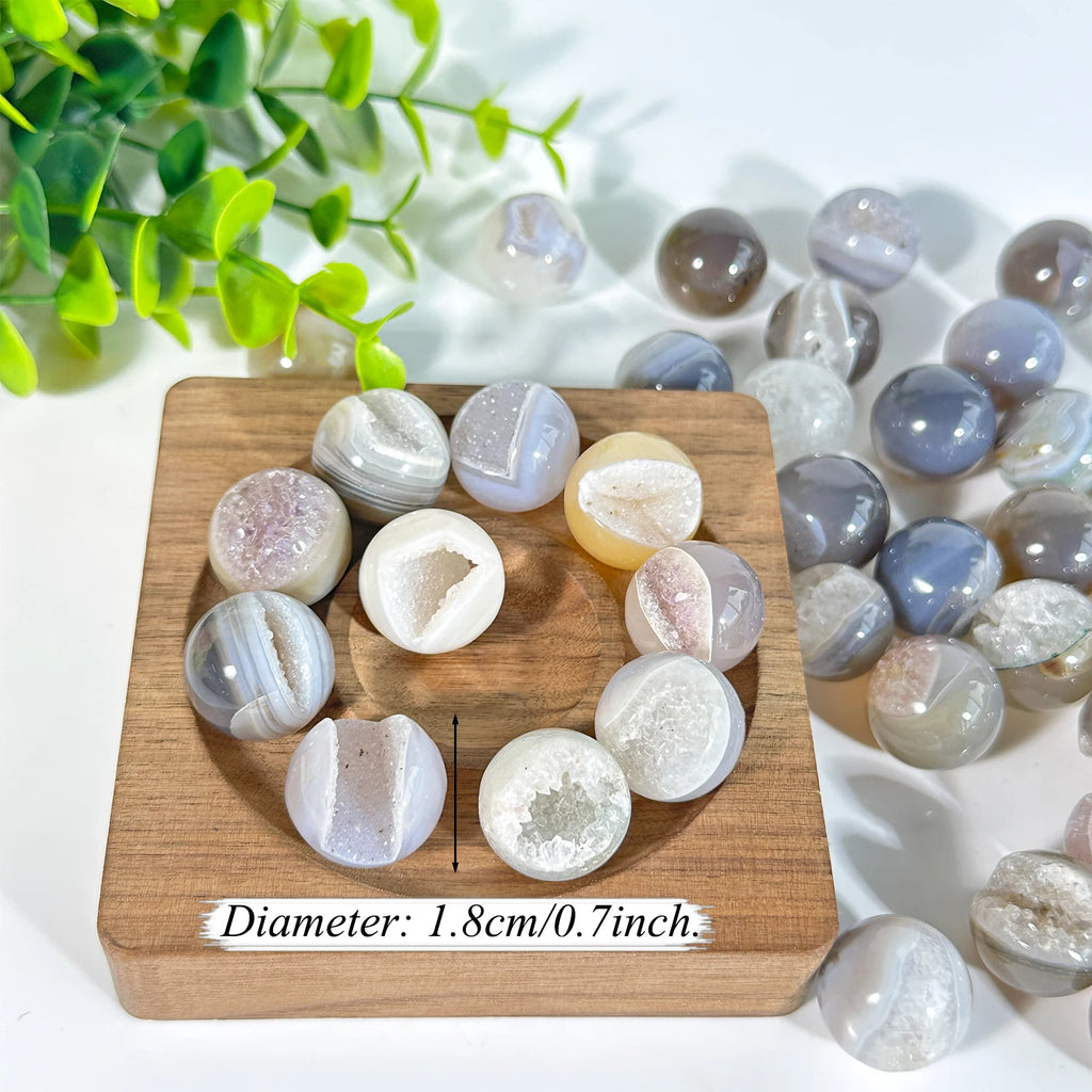 Natural Agate Geode Sphere | Earthy Crystal Ball for Healing & Décor