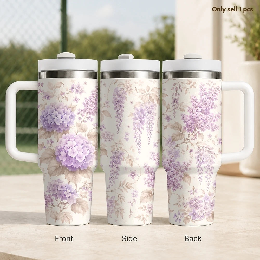 40oz Floral Art Insulated Tumbler | Leak-Proof Travel Mug with Handle & Straw