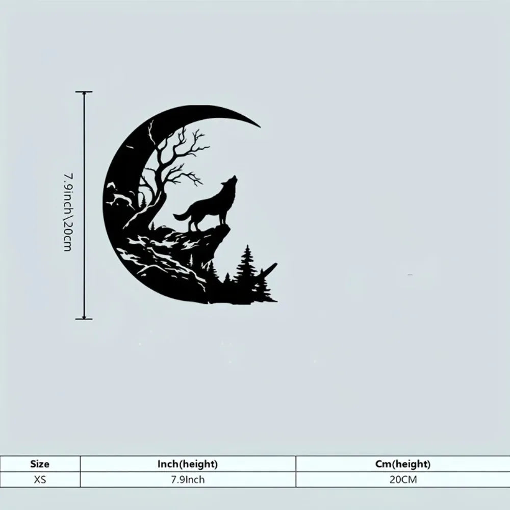 Howling Wolf & Crescent Moon Metal Wall Art