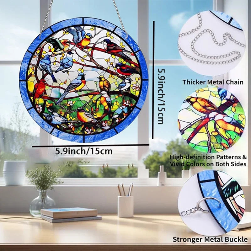 Stained Glass Acrylic Suncatcher | Round Window Hanging