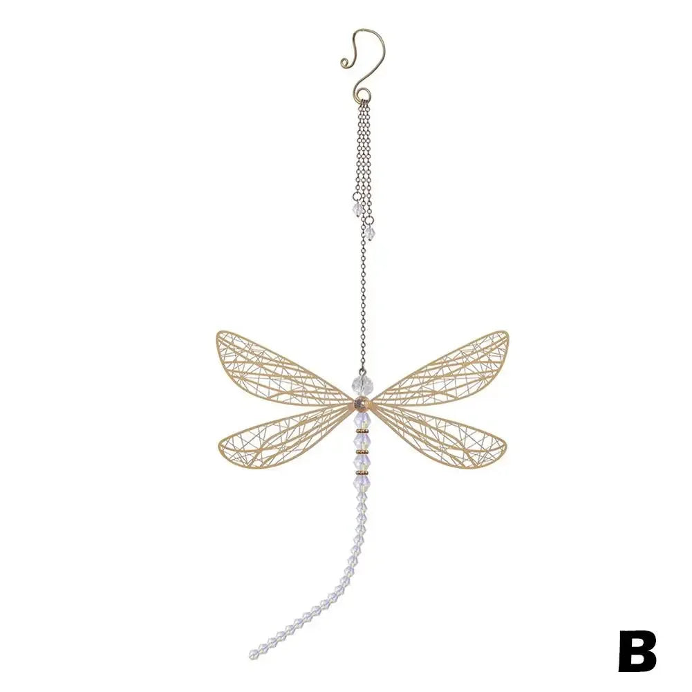 Golden Dragonfly Crystal Suncatcher Wind Chime Pendant