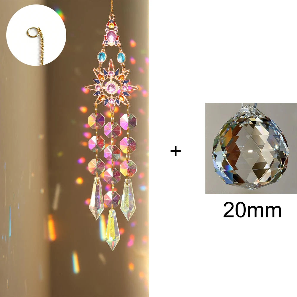 Celestial Crystal Suncatcher — Sun Moon Star Window Hanging