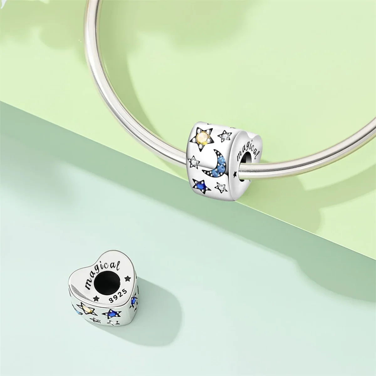Moon & Sun Celestial Charms – 925 Sterling Silver Zircon Bracelet Pendants