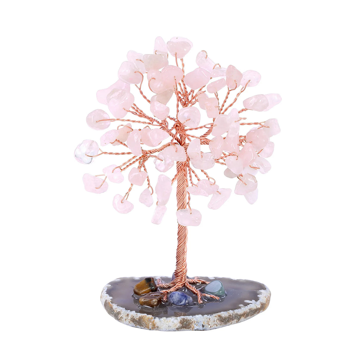 Mini Crystal Tree on Natural Agate Slice Base | Wire-Wrapped Healing Stone Desk Decor