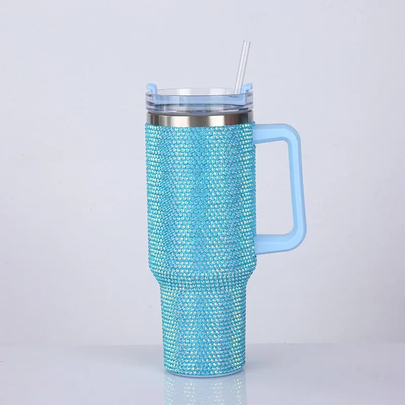 40oz Rhinestone Diamond Tumbler | Shiny Glitter Travel Cup with Straw