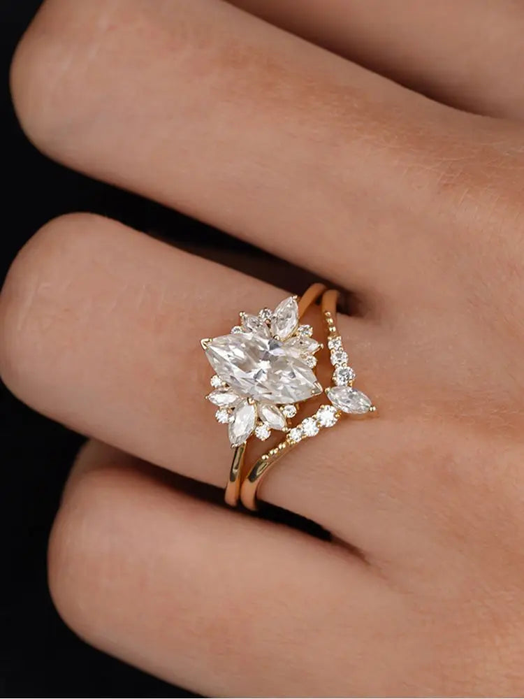 Sterling Silver Marquise Zircon Ring Set