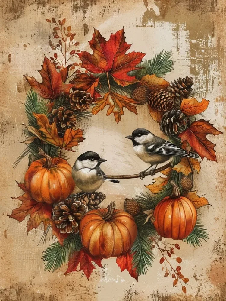 Halloween Pumpkin & Autumn Scenery 5D Diamond Painting Kit — Full Round Drill DIY Craft