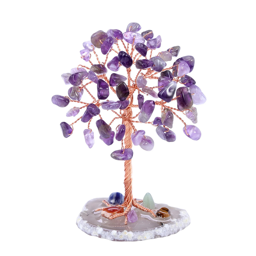 Mini Crystal Tree on Natural Agate Slice Base | Wire-Wrapped Healing Stone Desk Decor