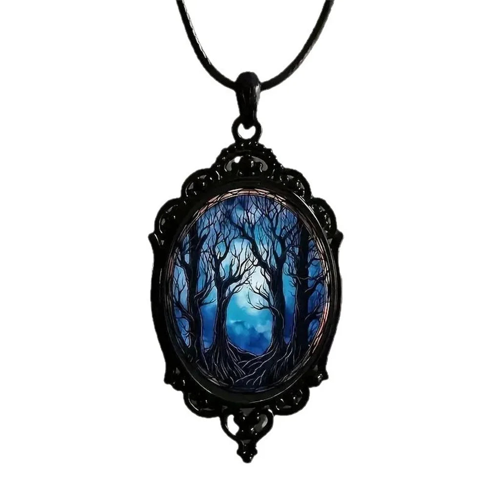 Gothic Vampire Bat & Witch Hat Pendant Necklace