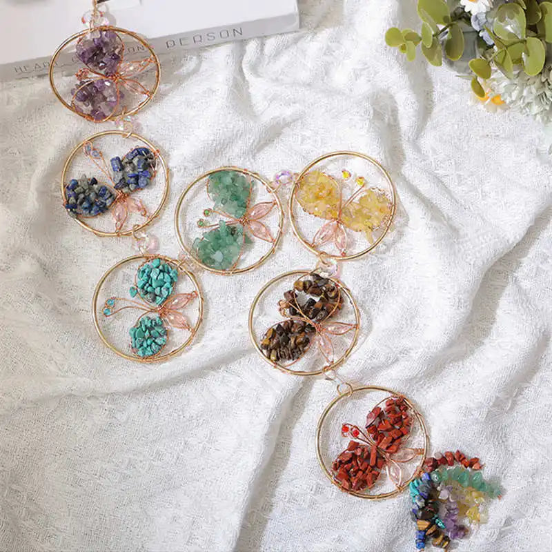7 Chakra Crystal Tree of Life Hanging — Natural Gemstone Suncatcher