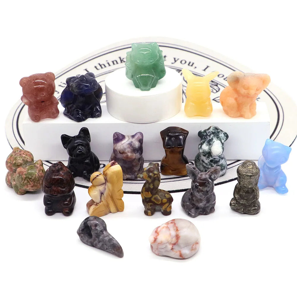 10PCS 1.2" Wolf Fish Cat Dog Bear Buddha Cartoon Crow Skull Natural Random Crystals and Stones Figurine Craft Decor Wholesale