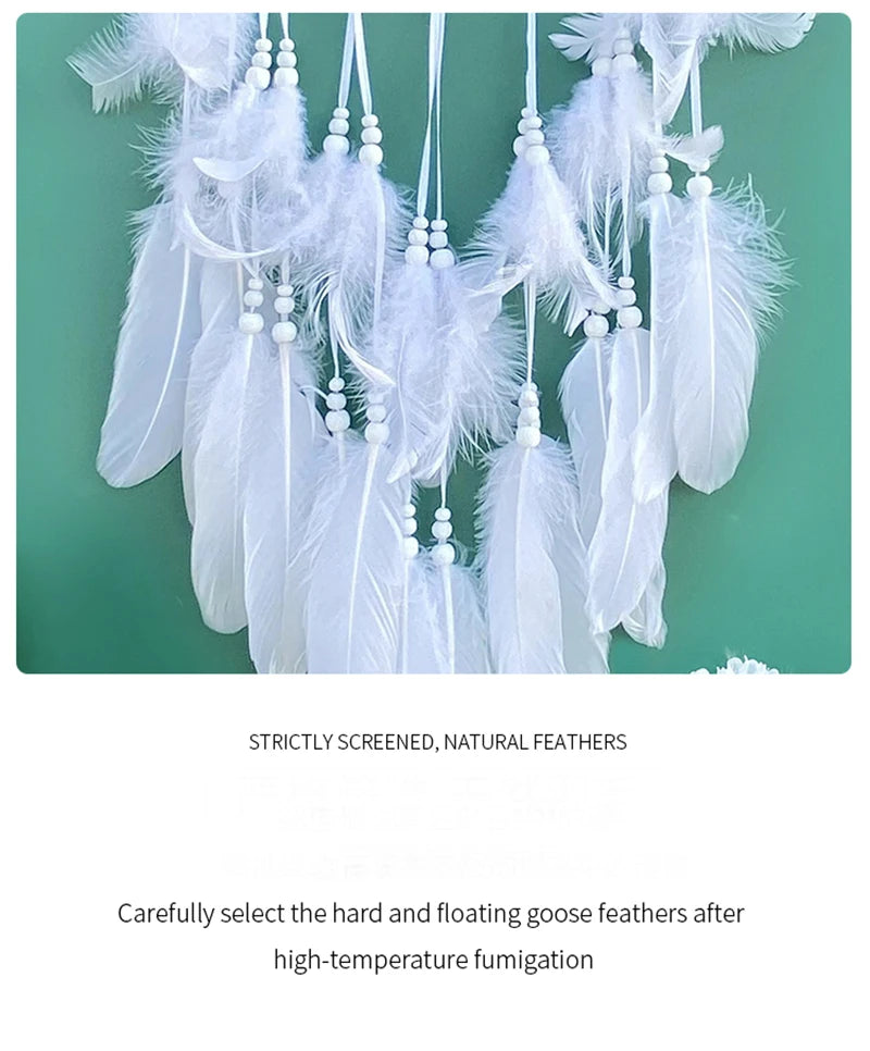 Nordic Dream Catcher Handmade  White Feather Wind Chimes Crystal Wall Pendant Birthday Festival Gifts Bedroom Hanging Ornaments