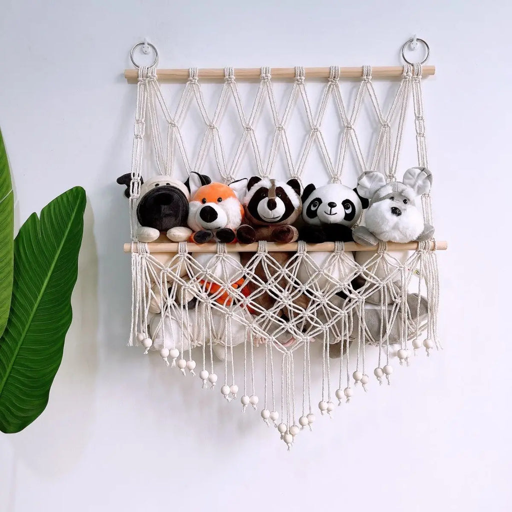 Boho Handwoven Storage Hammock | Wall-Mounted Stuffed Animal & Toy Organizer