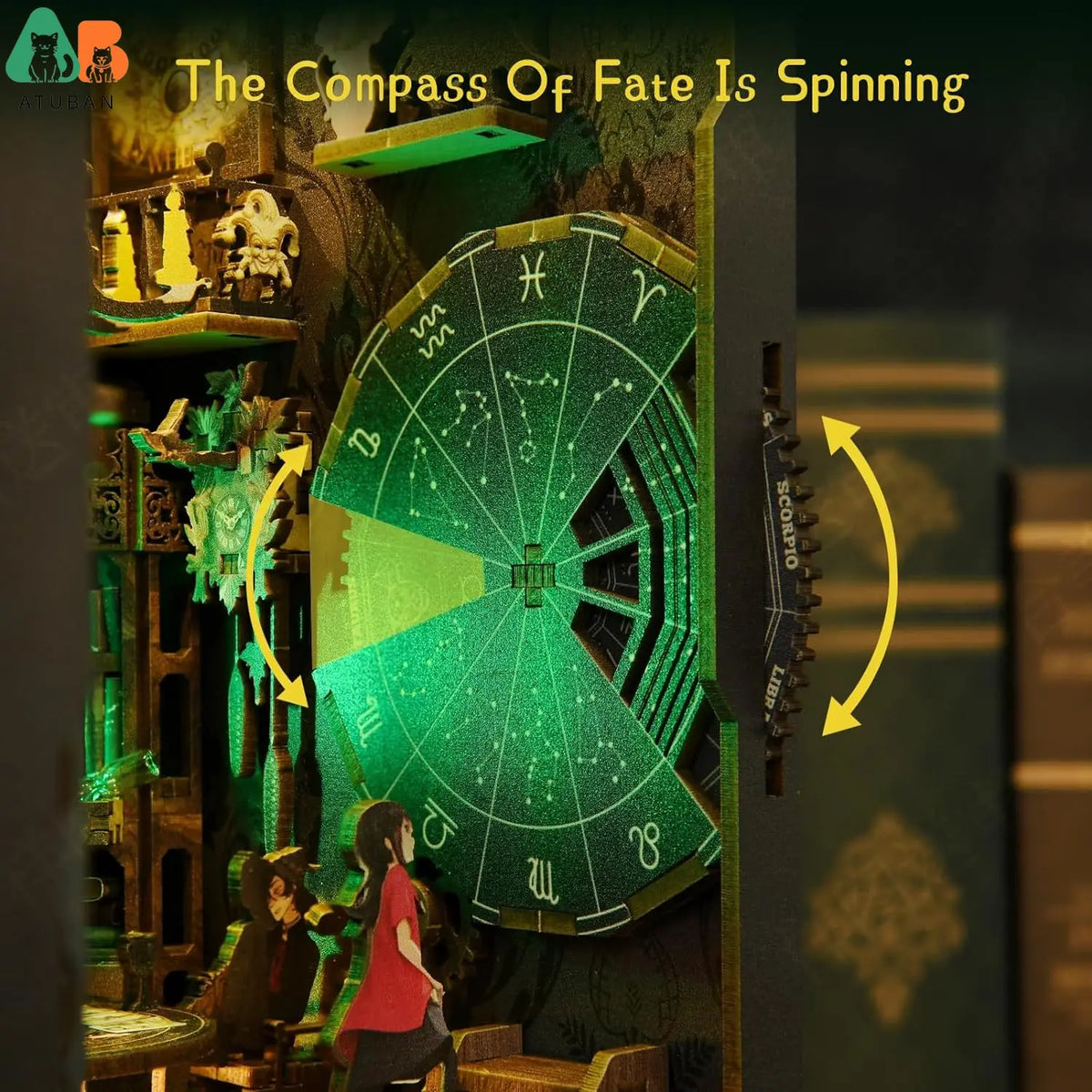 DIY Tarot Divination Book Nook Kit – 3D Wooden Mystic Bookshelf Insert with LED Lights