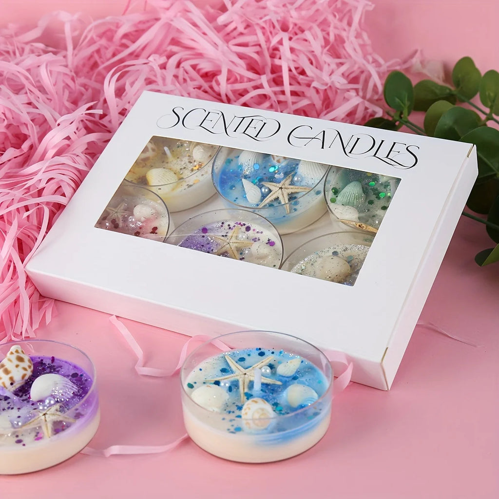 Seashell Soy Wax Candle Gift Set | Pearl & Glitter Accents