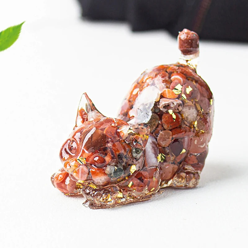 Natural Crystal Cat Figurine — Stone Sculpture Desktop Décor