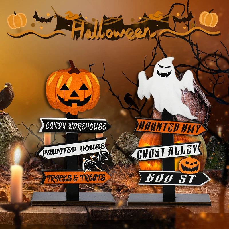 Halloween Wooden Ornament | Ghost & Pumpkin Desktop Decor