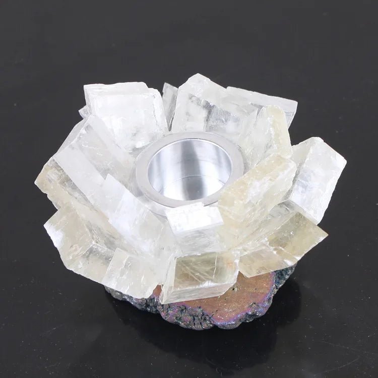 Raw Crystal Cluster Candle Holder — Amethyst, Fluorite & Quartz
