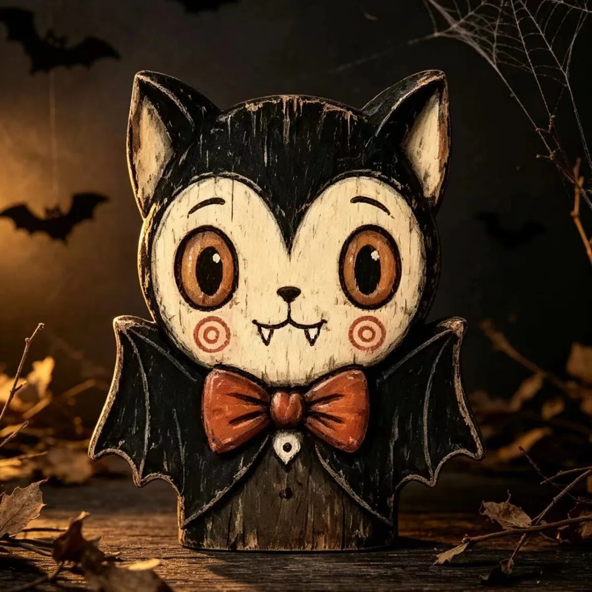 Hand-Painted Halloween Wooden Tabletop Decor | Bat, Owl & Pumpkin Figures