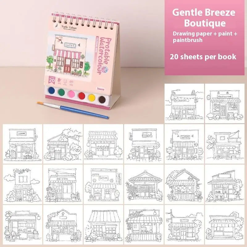 DIY Watercolor Painting Workbook Kit | 20 Sheets, 6 Pigments & Brush Included