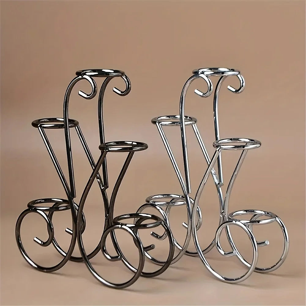 Crystal Sphere Stand | 5-Ball Flower Design Display Base · Silver, Gray & Black