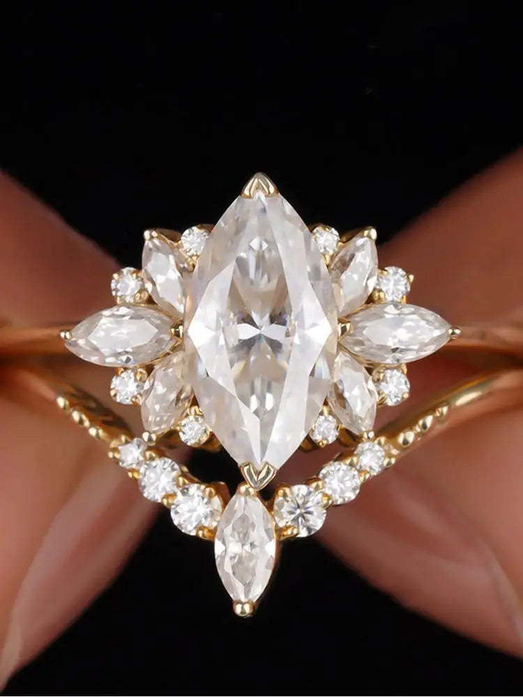 Sterling Silver Marquise Zircon Ring Set