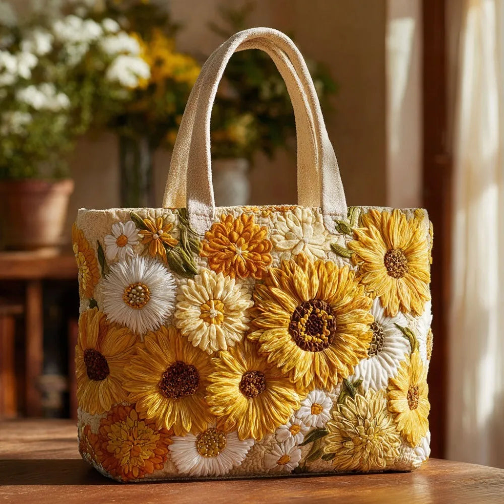 Quilted-Look Canvas Tote Bag | Floral & Animal Designs