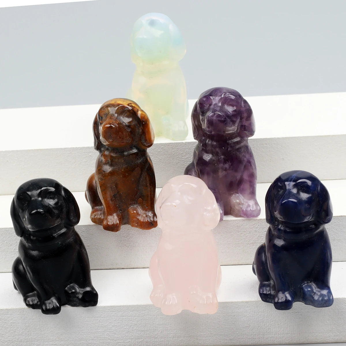 Mini Sitting Puppy Figurine | Stone & Opalite Options