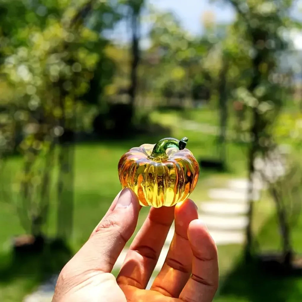 Handmade Crystal Glass Pumpkin Figurine | Halloween & Autumn Home Decor