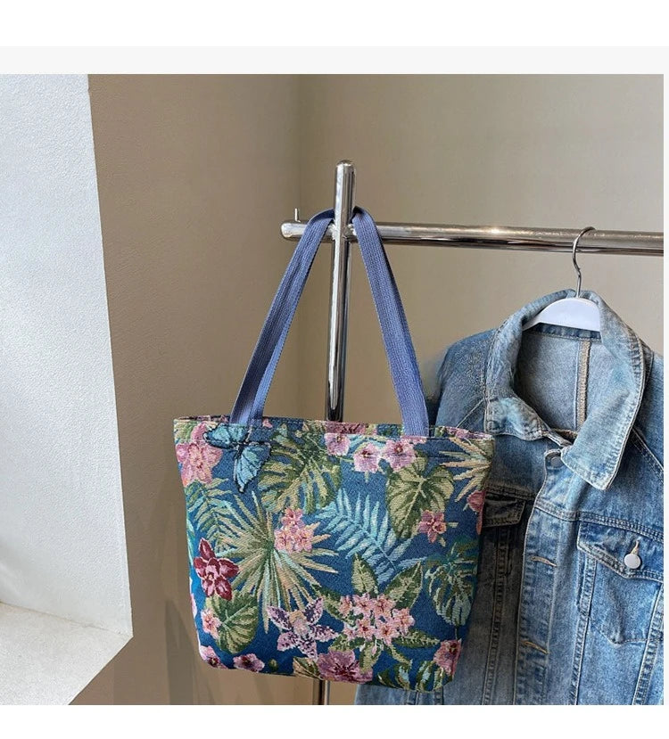 Floral Canvas Shoulder Tote | Four Colors & Two Sizes