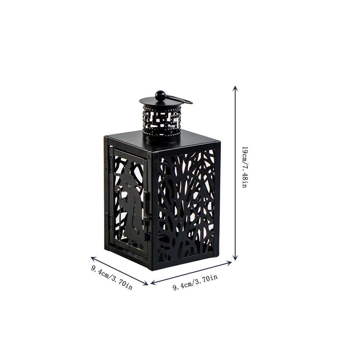 Halloween Iron Hollowed Lantern | Candle Lantern in Cat, Witch, Haunted House & Spooky Tree