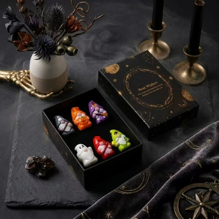 Halloween Witch Mini Resin Figurine — Spooky Dwarf with Gift Box for Shelf & Garden Décor
