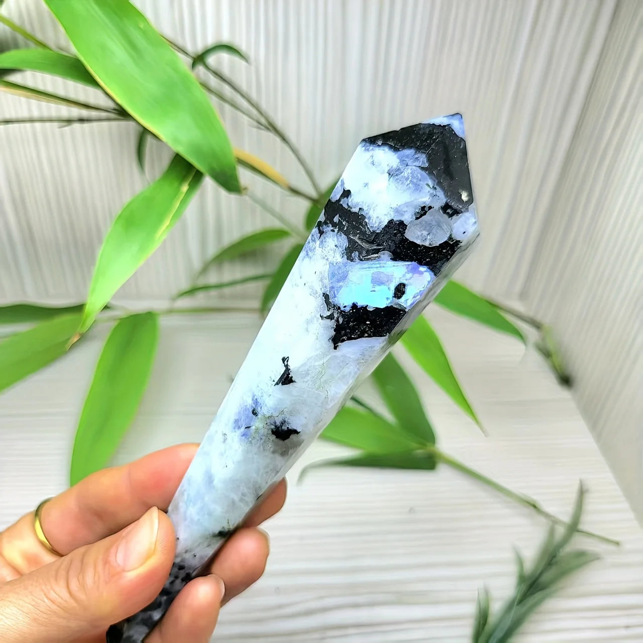 Natural Moonstone Crystal Tower — Rainbow Iridescent Boho Healing Stone