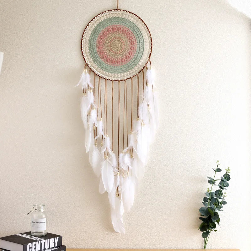Colorful Woven Round Dreamcatcher | Boho Feather Tassel Wall Hanging