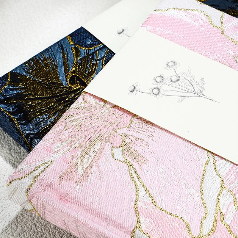 Peony Fabric Hardcover Journal | A5 Lined Notebook with Golden Glitter Floral Design