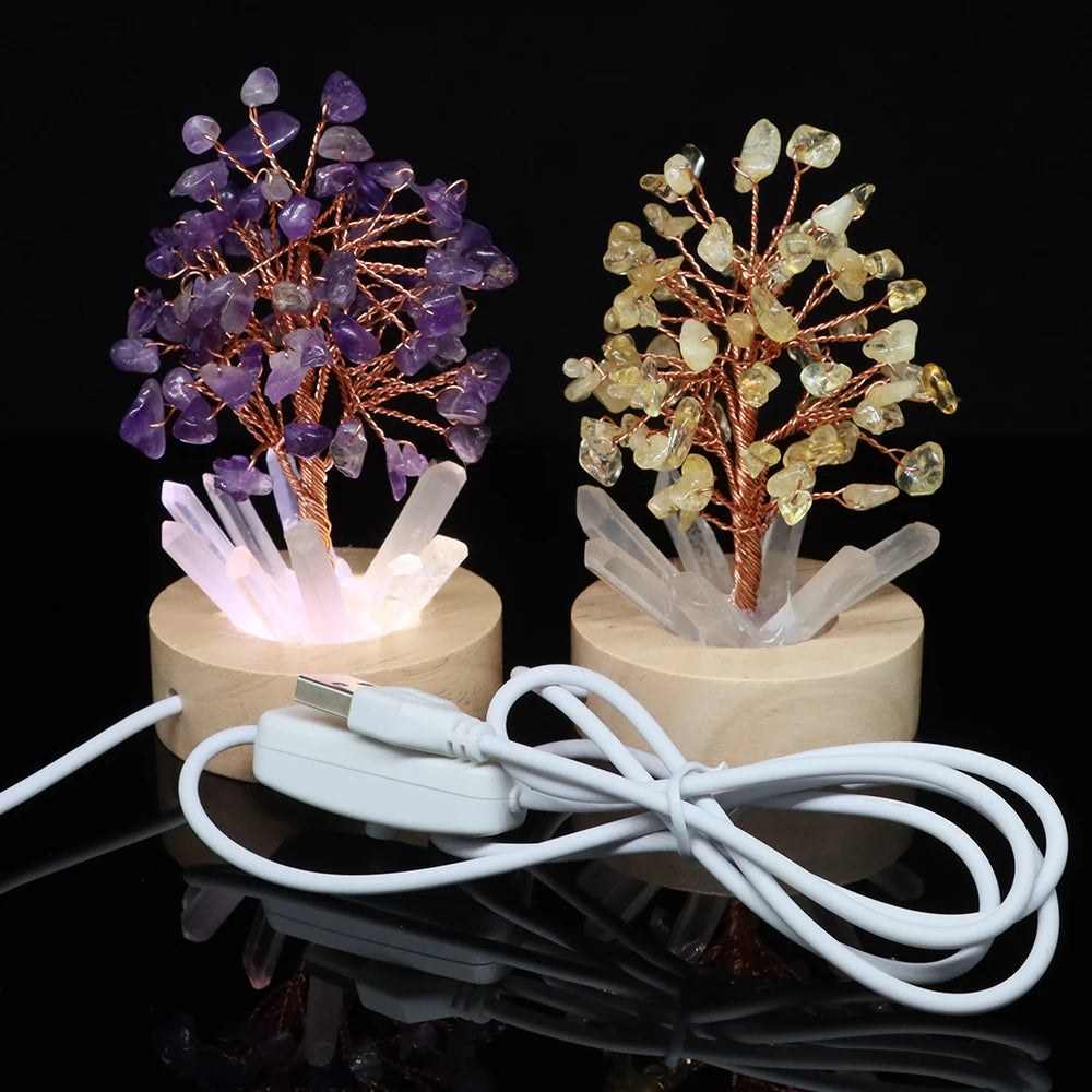 Crystal Tree Lamp – Natural Stone Reiki Healing Décor