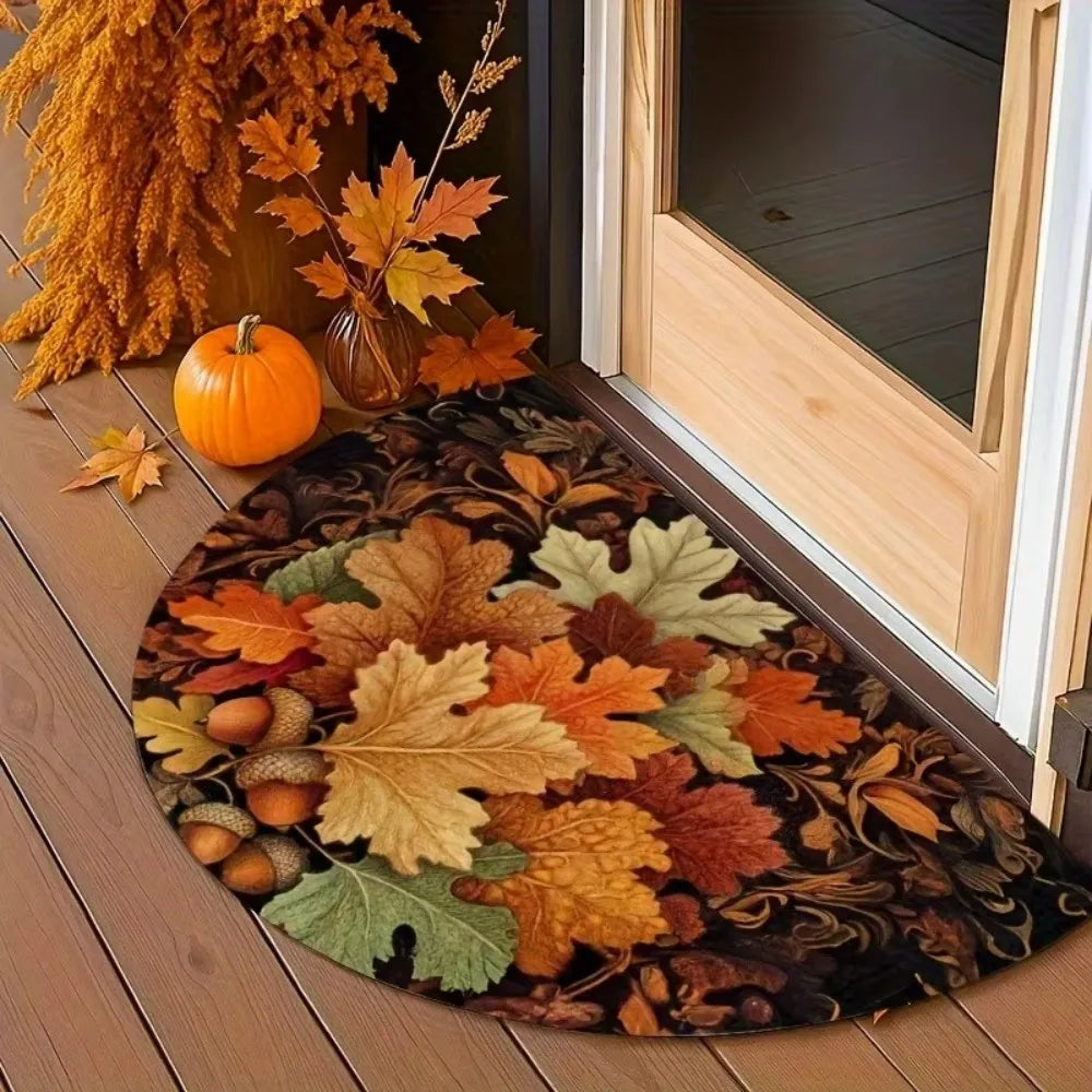Autumn Maple Leaf Half-Circle Floor Mat