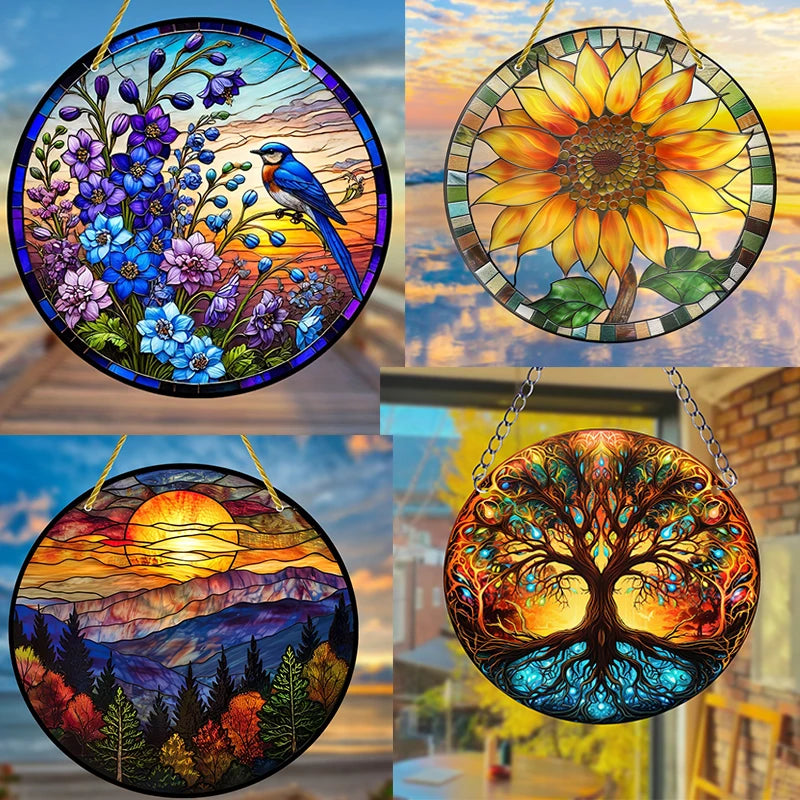 Stained Glass Acrylic Suncatcher | Round Window Hanging