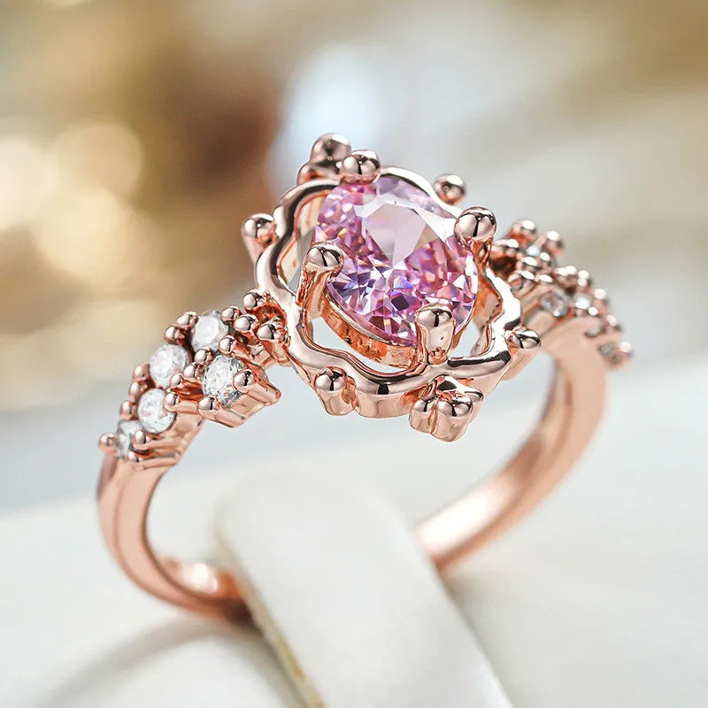 Blush Pink Oval Flower Ring