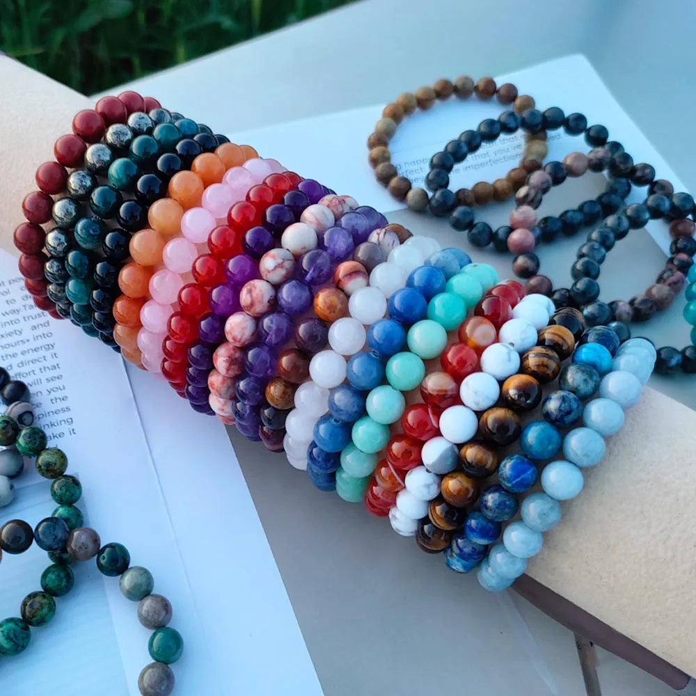Natural Gemstone Beaded Bracelet — Healing Crystal Stretch Bracelet