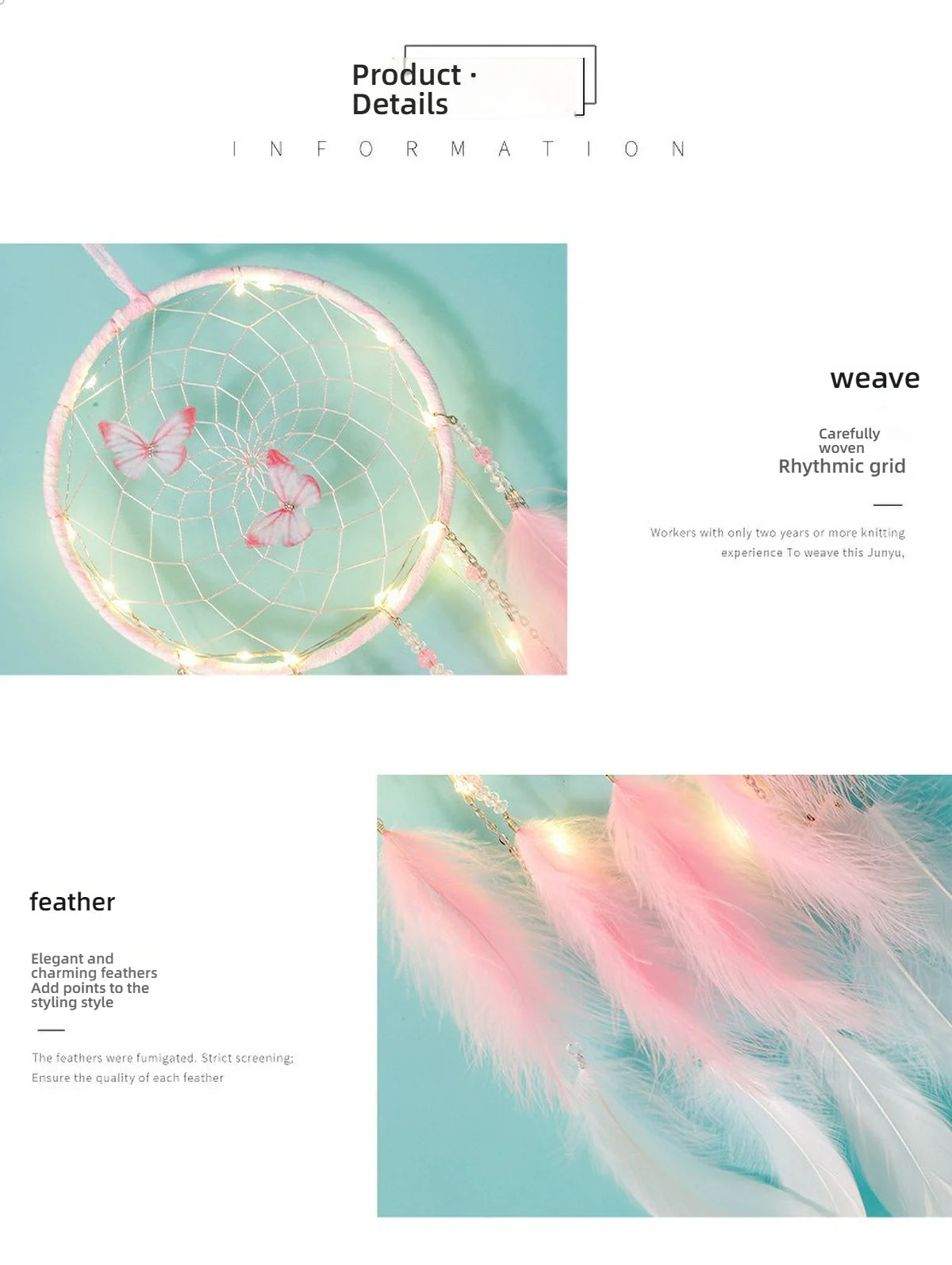 Butterfly & Feather Dreamcatcher | Pink or Blue, Optional Lights