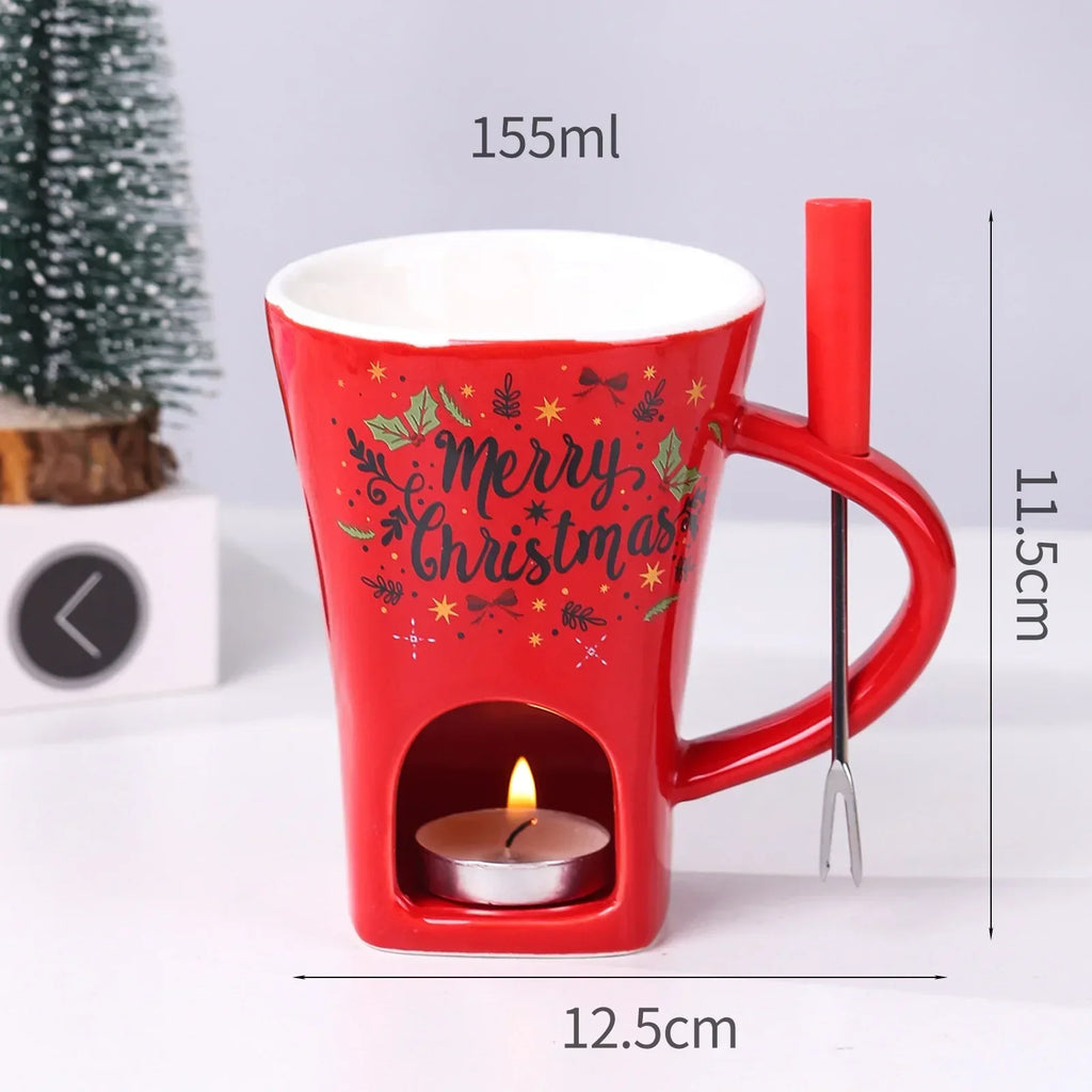 Merry Little Dip Ceramic Christmas Fondue Cup with Fork