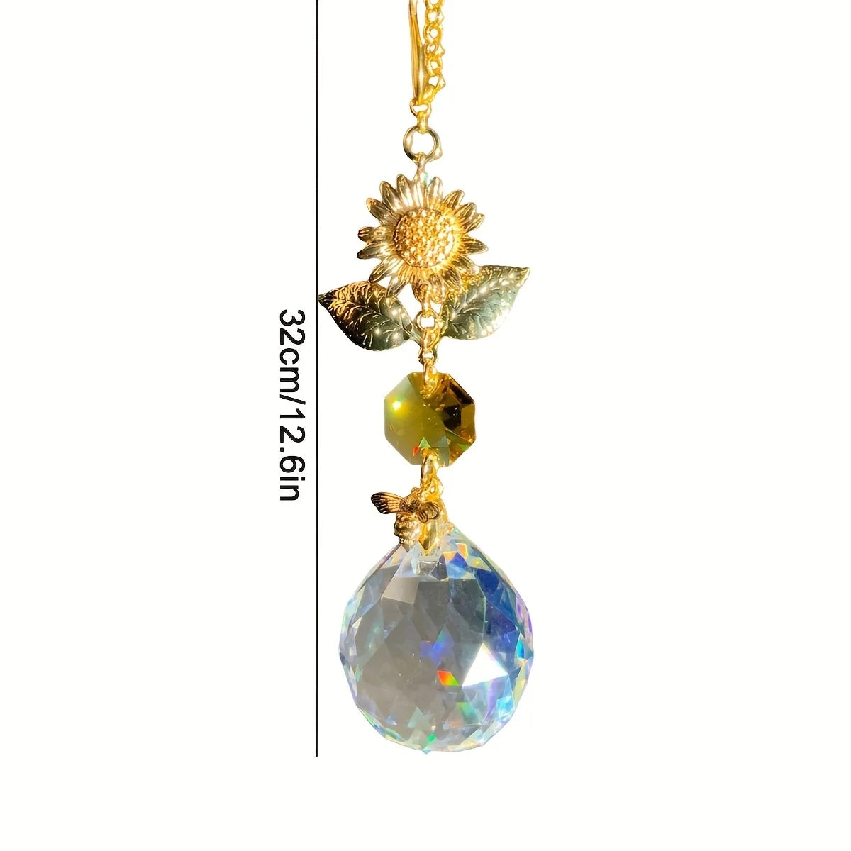 Sunflower & Bee Crystal Suncatcher Pendant