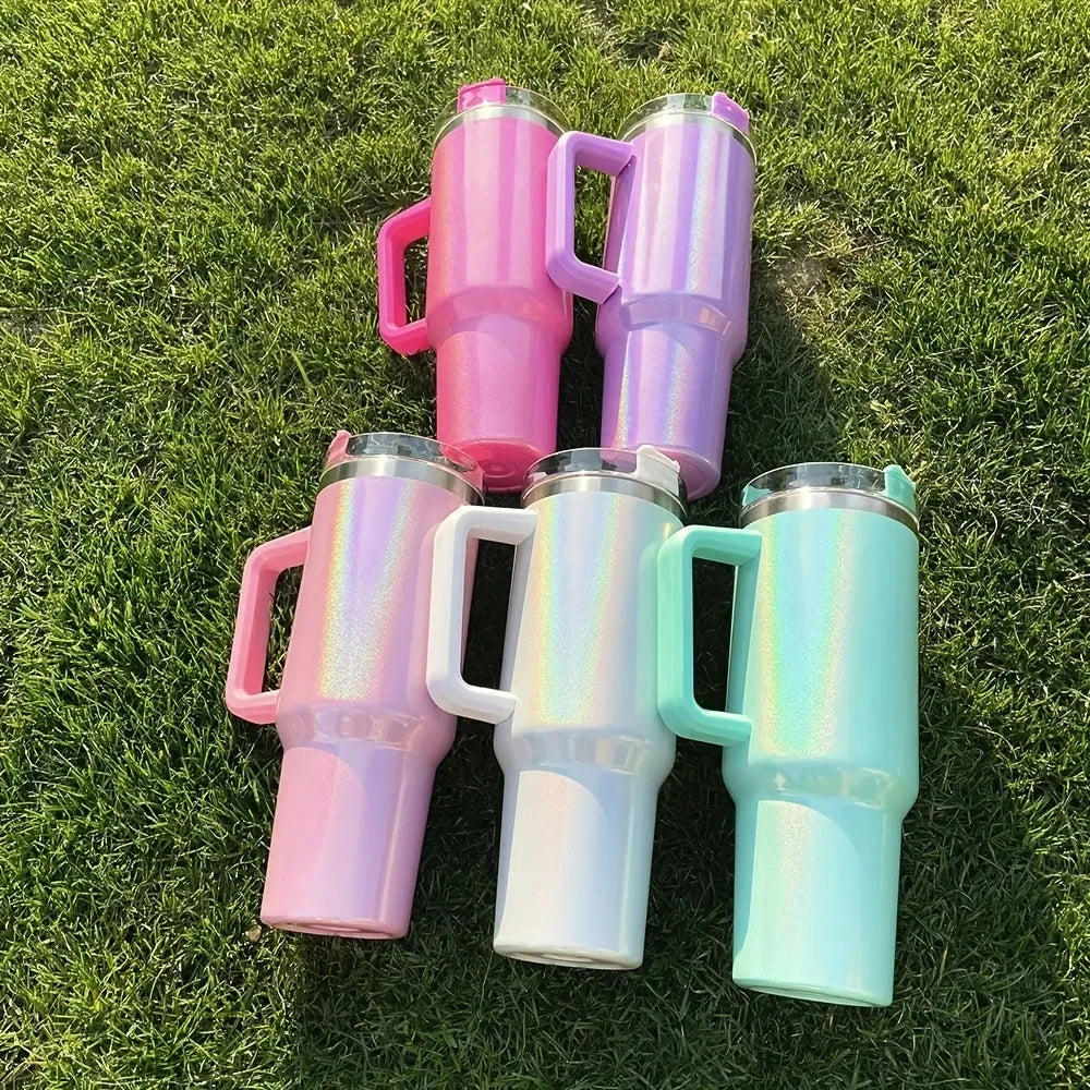 Iridescent Shimmer Tumbler with Handle & Straw | 40 oz