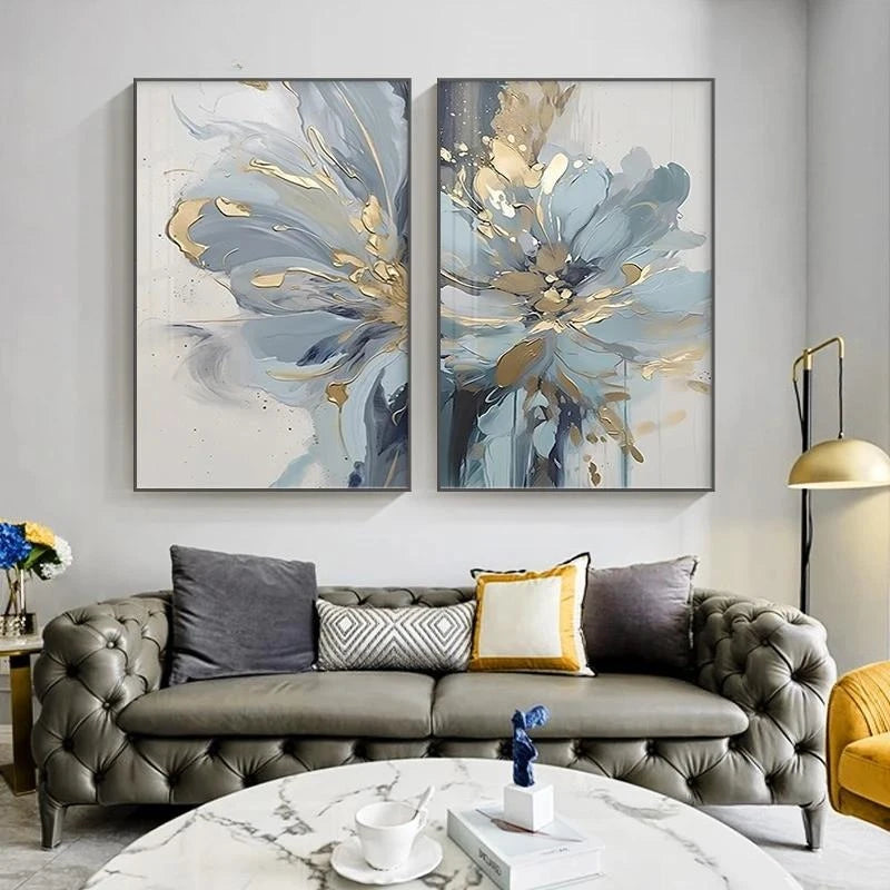 Abstract Blue Floral Canvas Wall Art | Boho Living Room & Bedroom Decor