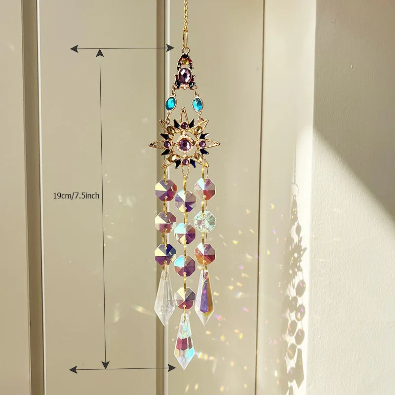 Celestial Crystal Suncatcher — Sun Moon Star Window Hanging