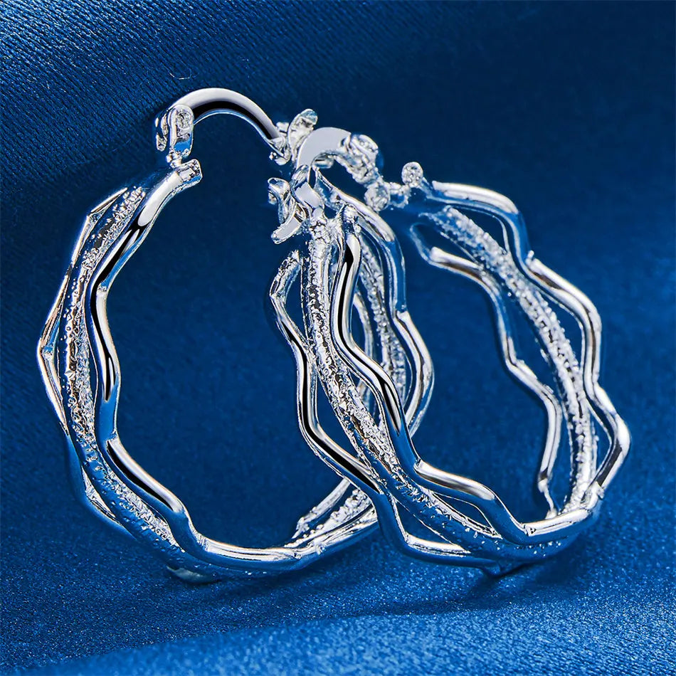 Triple-Layer Wave Hoop Earrings | 27mm Silver